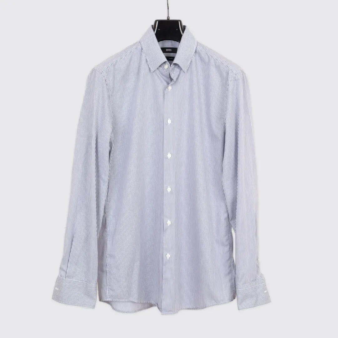 Hugo Boss Dress Shirt Size 16 Slim Fit Gray Stripe Cotton