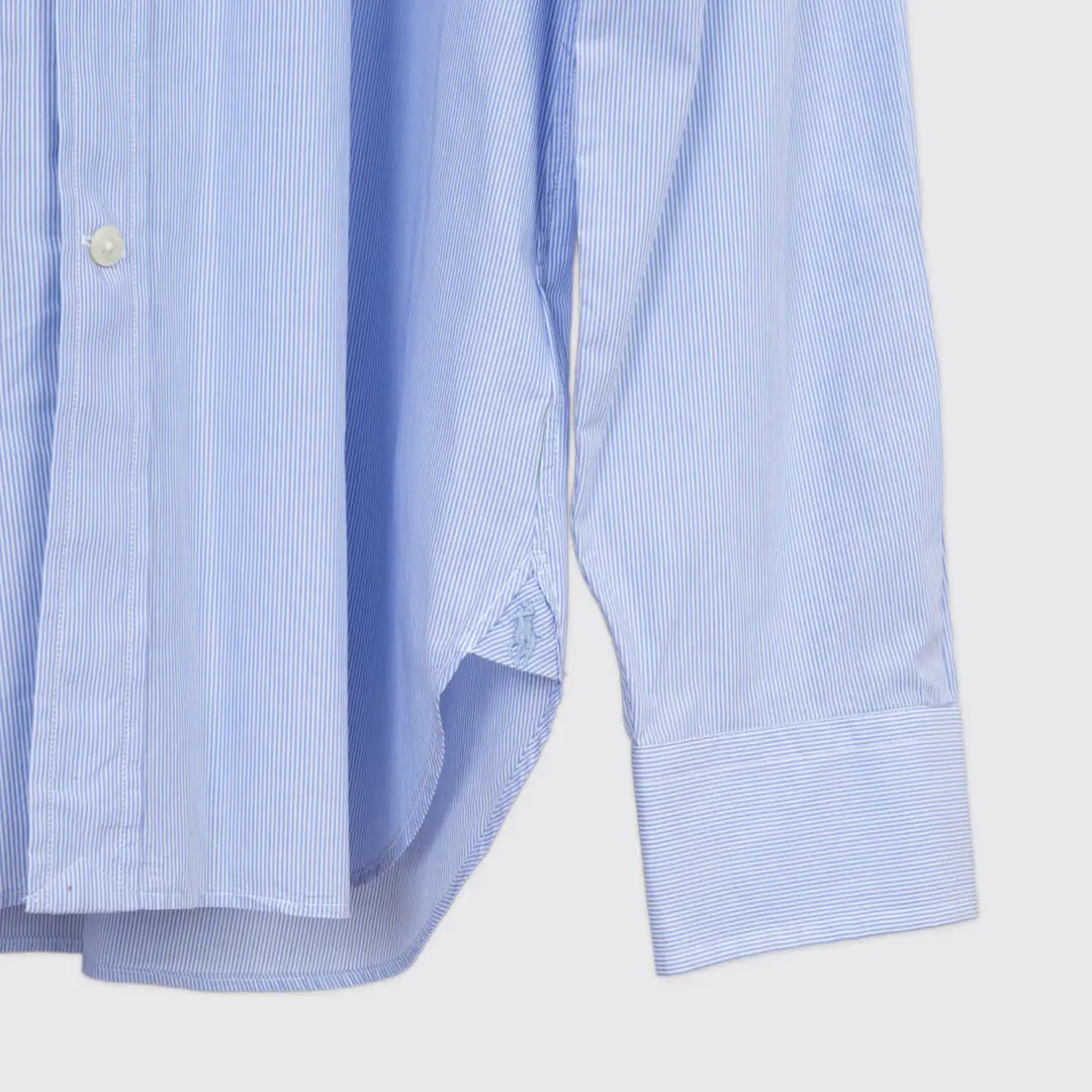 Polo Ralph Lauren Shirt Size 17 Men Blue Pinstripe Cotton Stretch