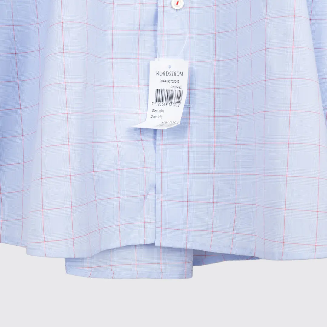 Eton Shirt Size 16.5 Blue Orange Windowpane Check Cotton Poplin