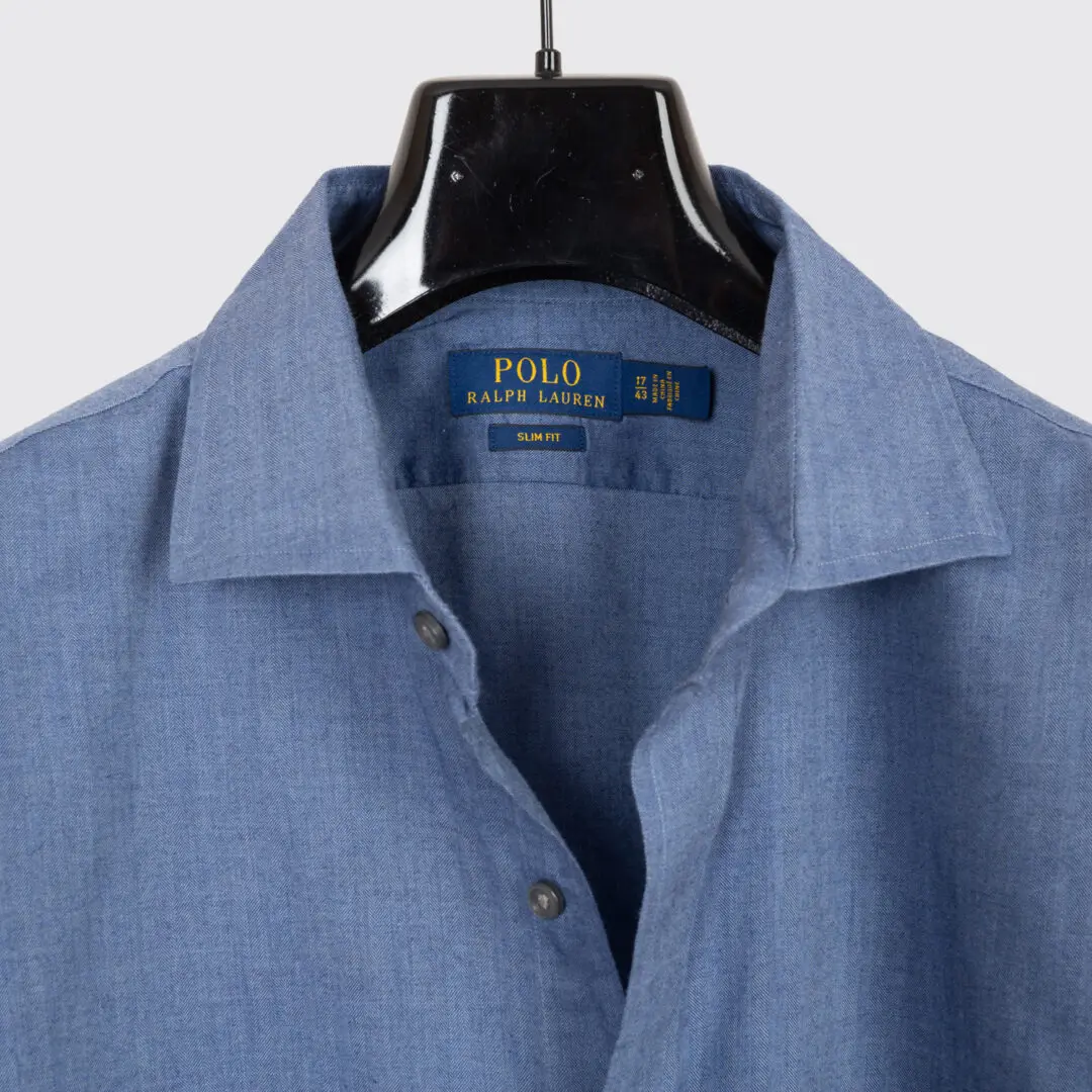 Polo Ralph Lauren Shirt Size 17 Blue Herringbone Stripe Cotton