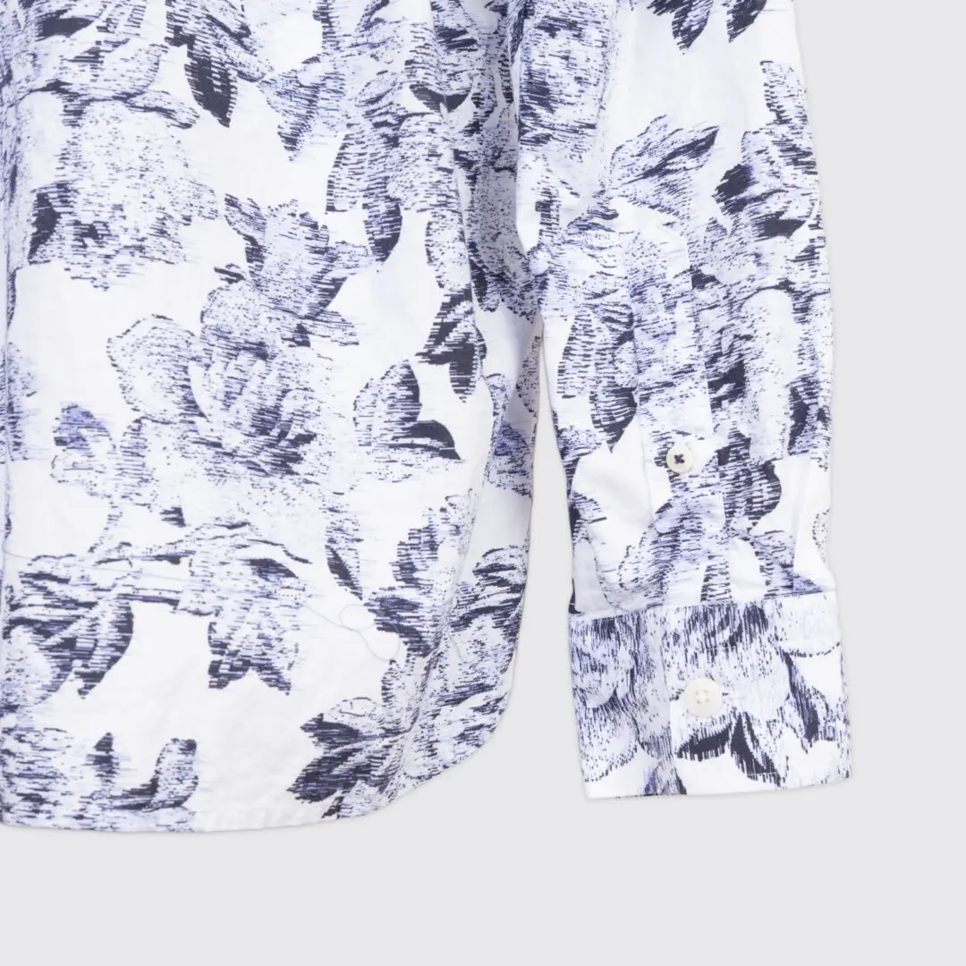 Ted Baker Shirt Size M (3) Men White Indigo Floral Print Cotton