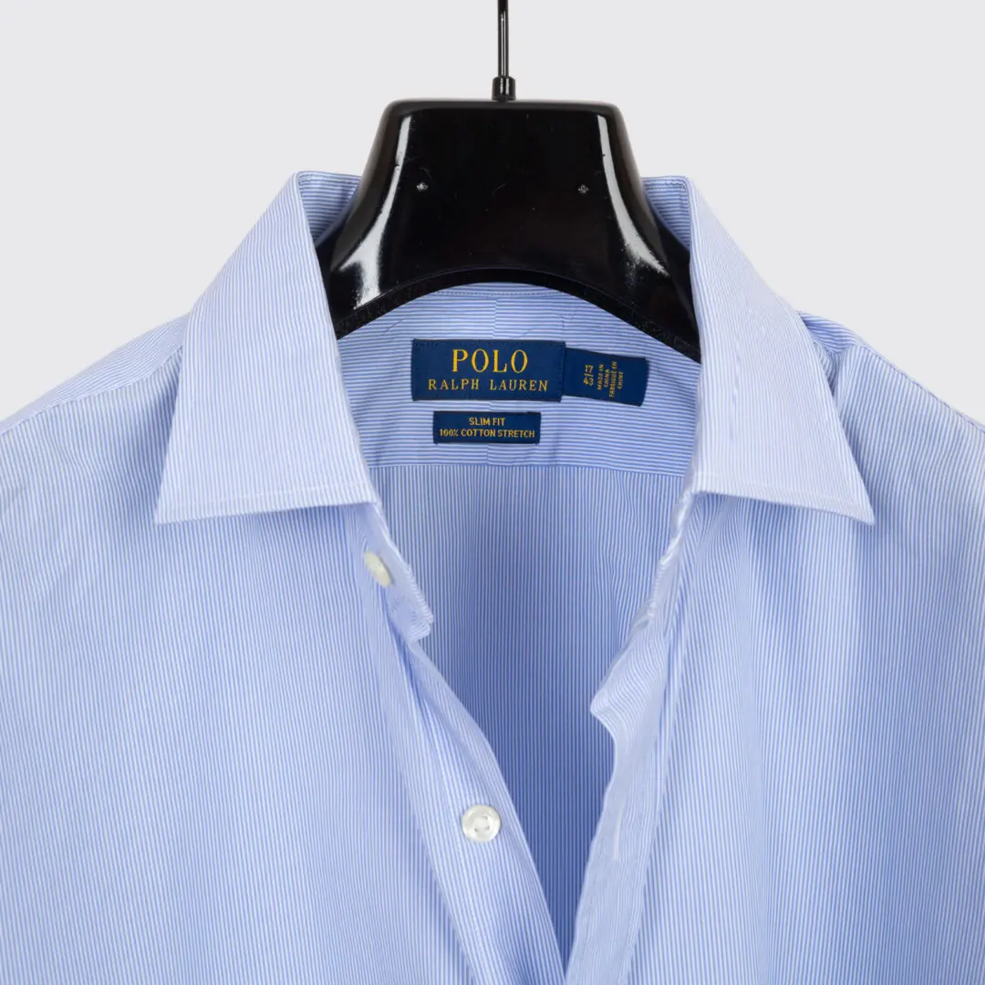Polo Ralph Lauren Shirt Size 17 Men Blue Pinstripe Cotton Stretch