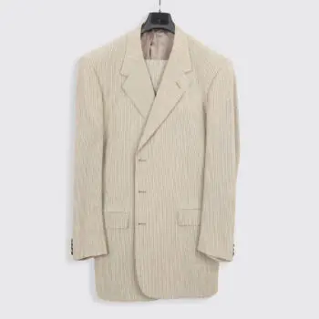 Oxxford Suit Size 46 Long Tall Tan Seersucker Cotton 3-Button