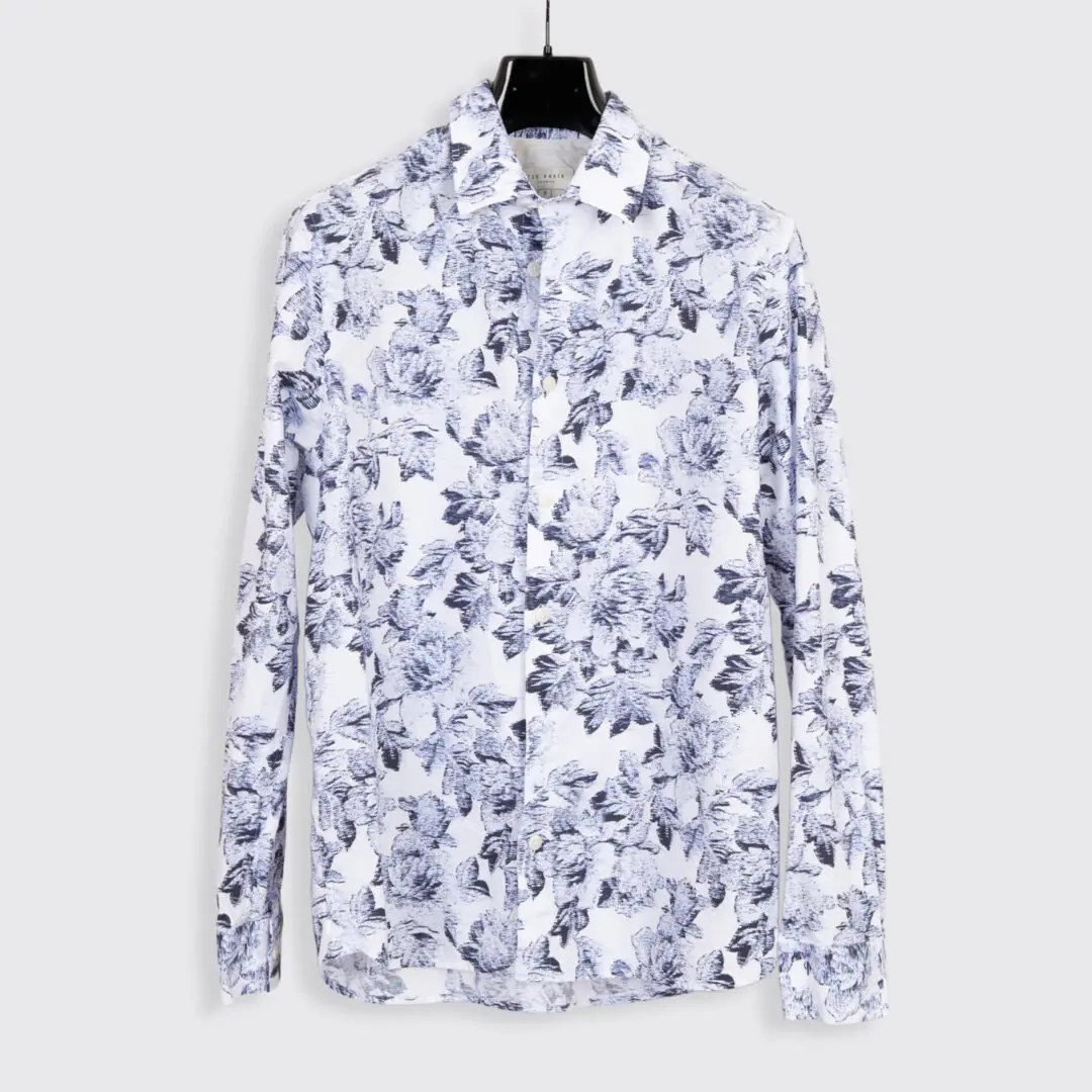 Ted Baker Shirt Size M (3) Men White Indigo Floral Print Cotton