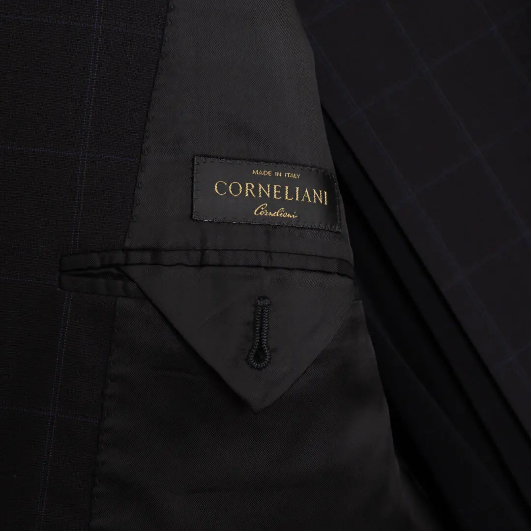 Corneliani Suit Size EU56 Men Black Windowpane Check Wool Vogue