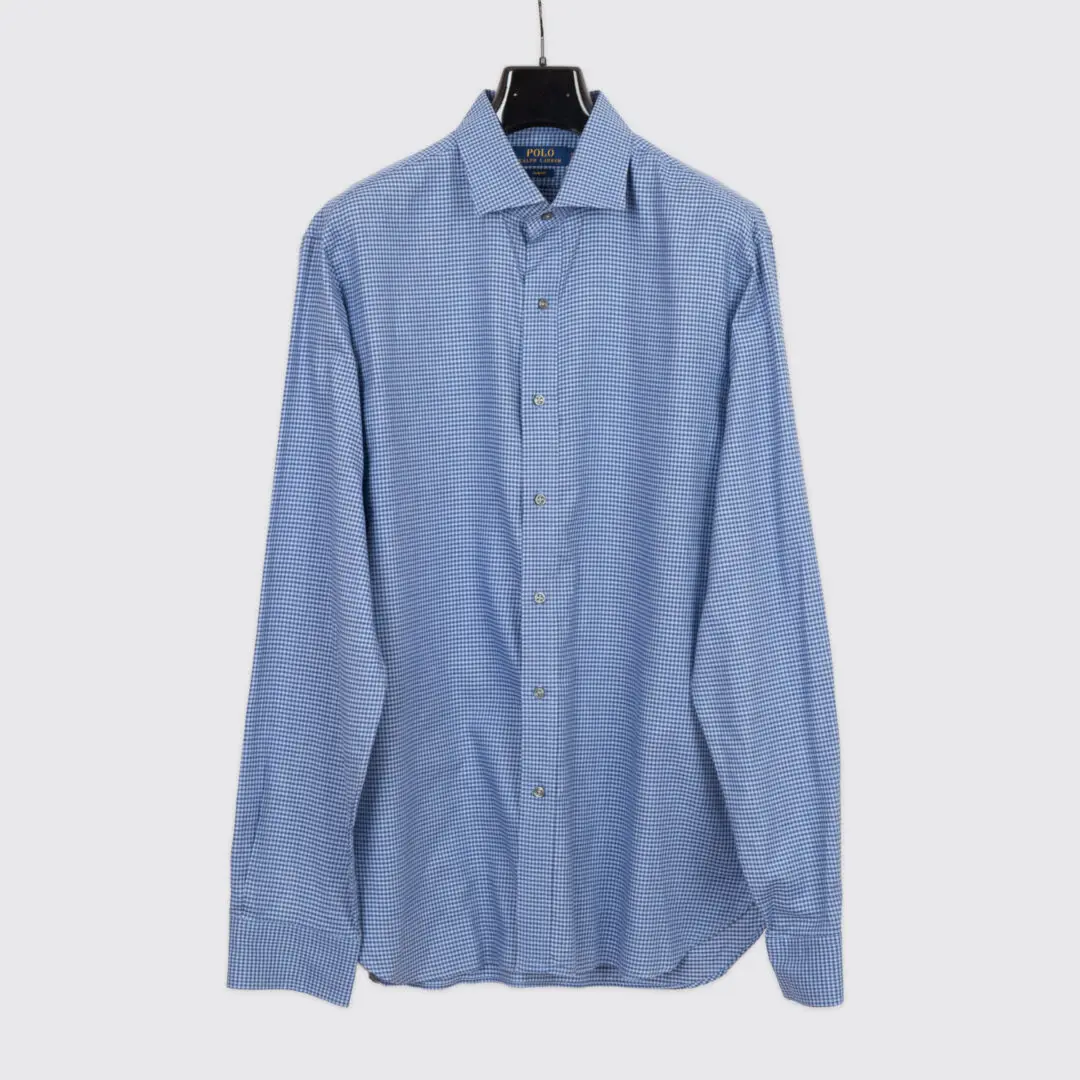 Polo Ralph Lauren Shirt Size 17 Men Blue Gingham Check Cotton