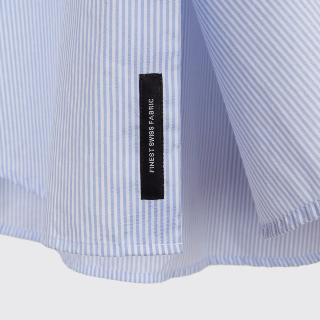 Hugo Boss Dress Shirt Size 16 Blue Striped Cotton Slim Fit