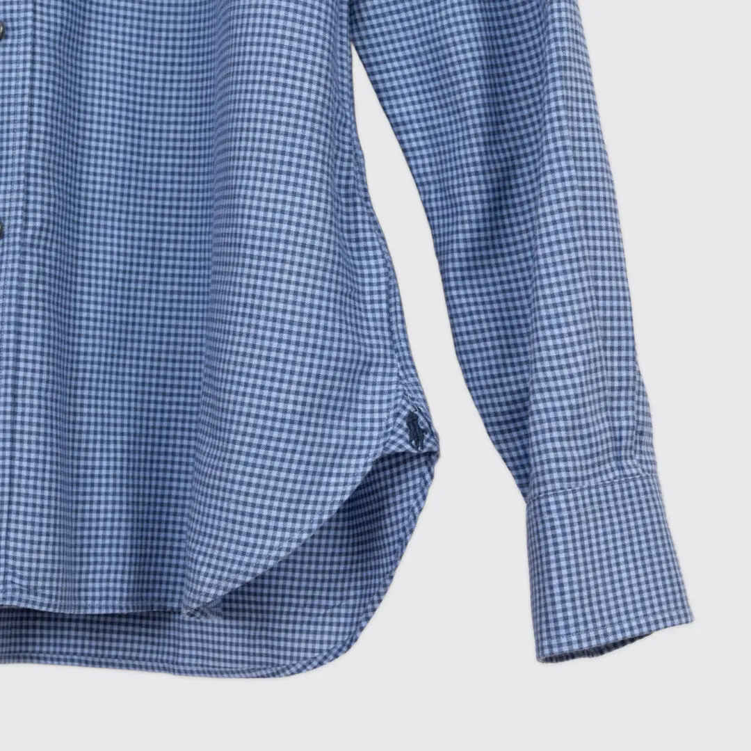 Polo Ralph Lauren Shirt Size 17 Men Blue Gingham Check Cotton