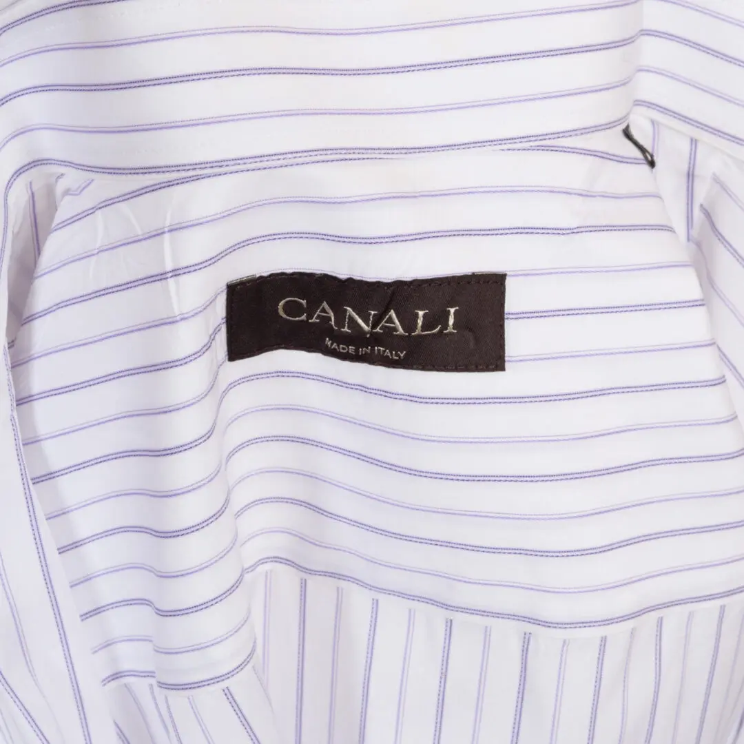 Canali Dress Shirt Size 17 White Purple Stripe Cotton French Cuff