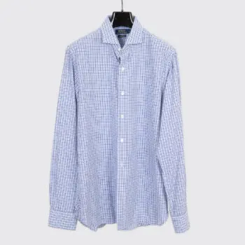 Polo Ralph Lauren Shirt Size 17 Men Blue Checked Cotton Slim Fit