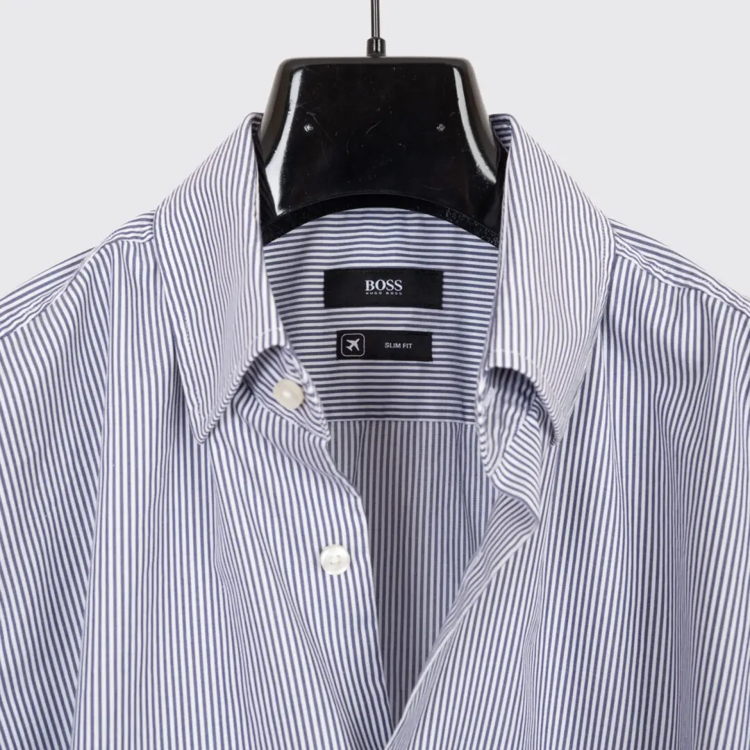Hugo Boss Dress Shirt Size 16 Slim Fit Gray Stripe Cotton