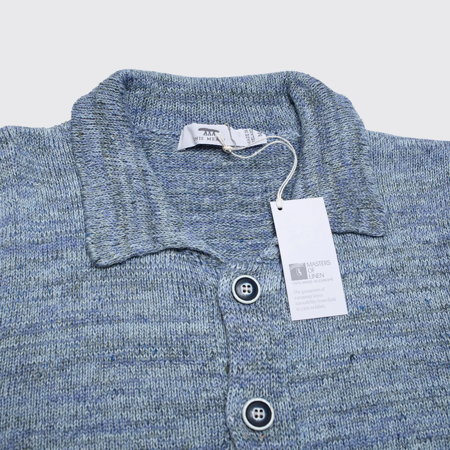 Inis Meáin Knit Shirt Jacket Sweater Size M Light Blue Melange Linen