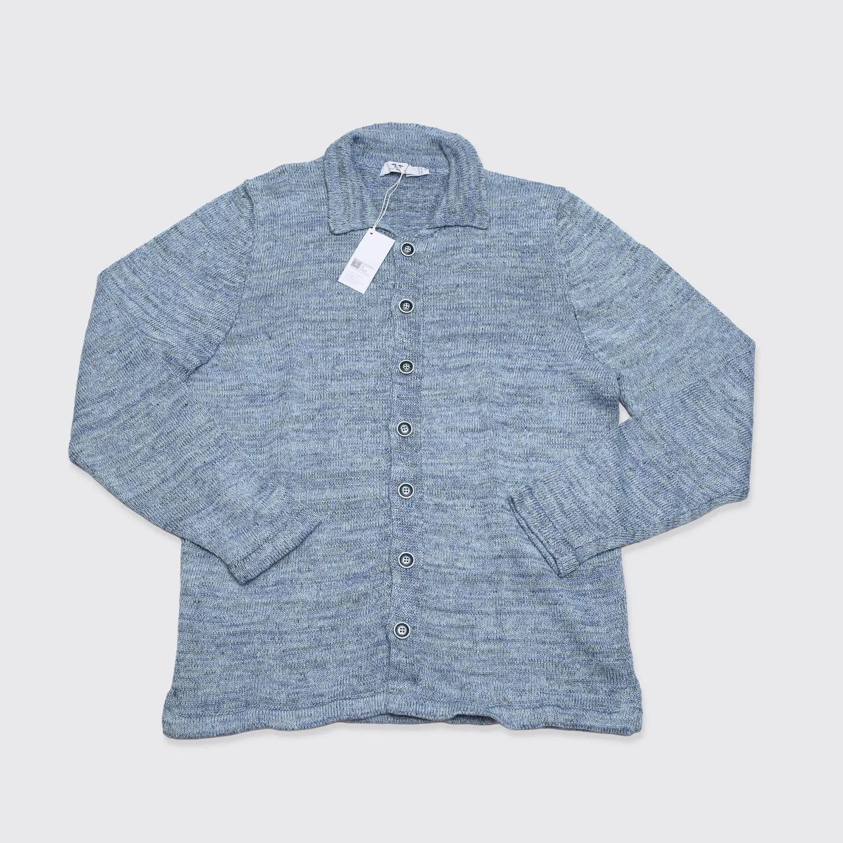 Inis Meáin Knit Shirt Jacket Sweater Size M Light Blue Melange Linen