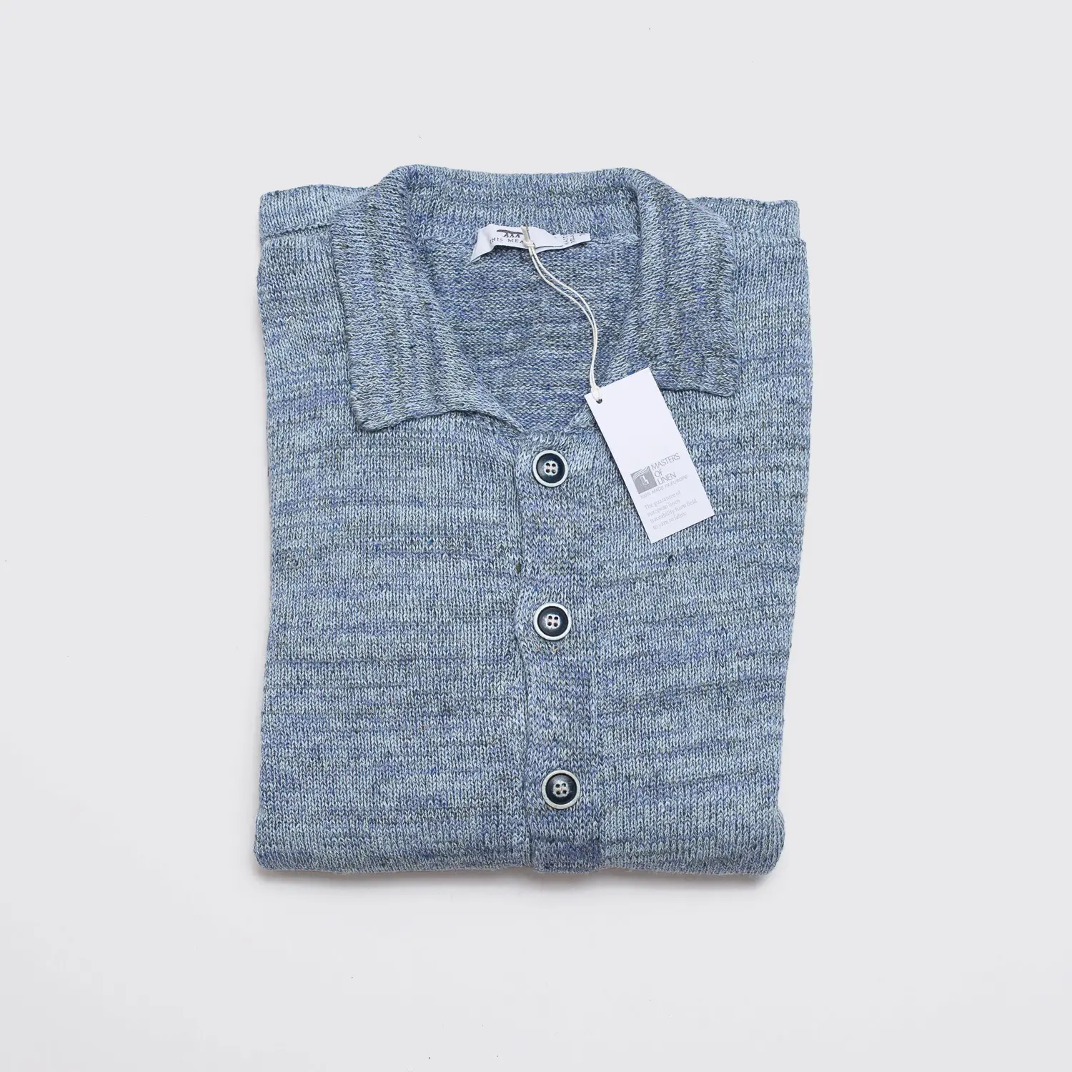 Inis Meáin Knit Shirt Jacket Sweater Size M Light Blue Melange Linen