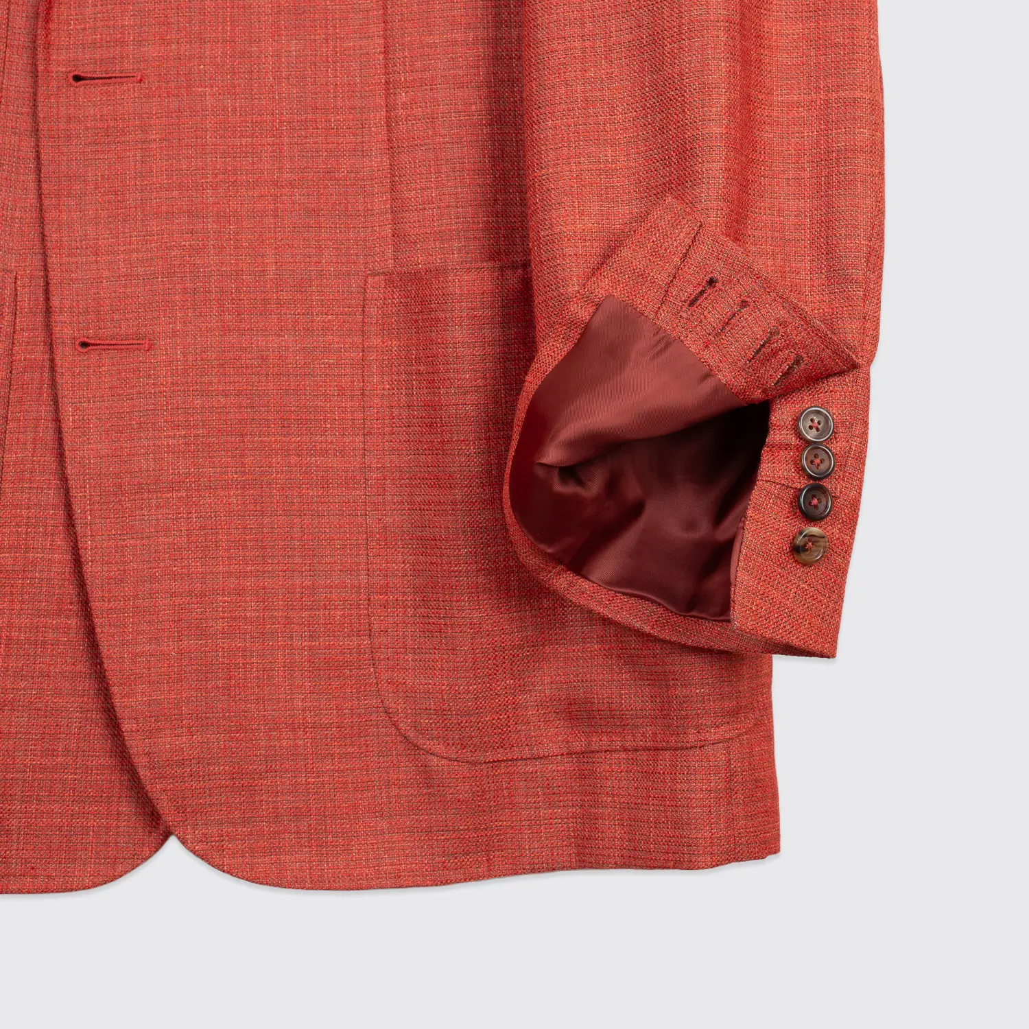 Canali Kei Jacket Size EU60 Men Orange/Red Basket Weave Wool 2-Button Short Fit