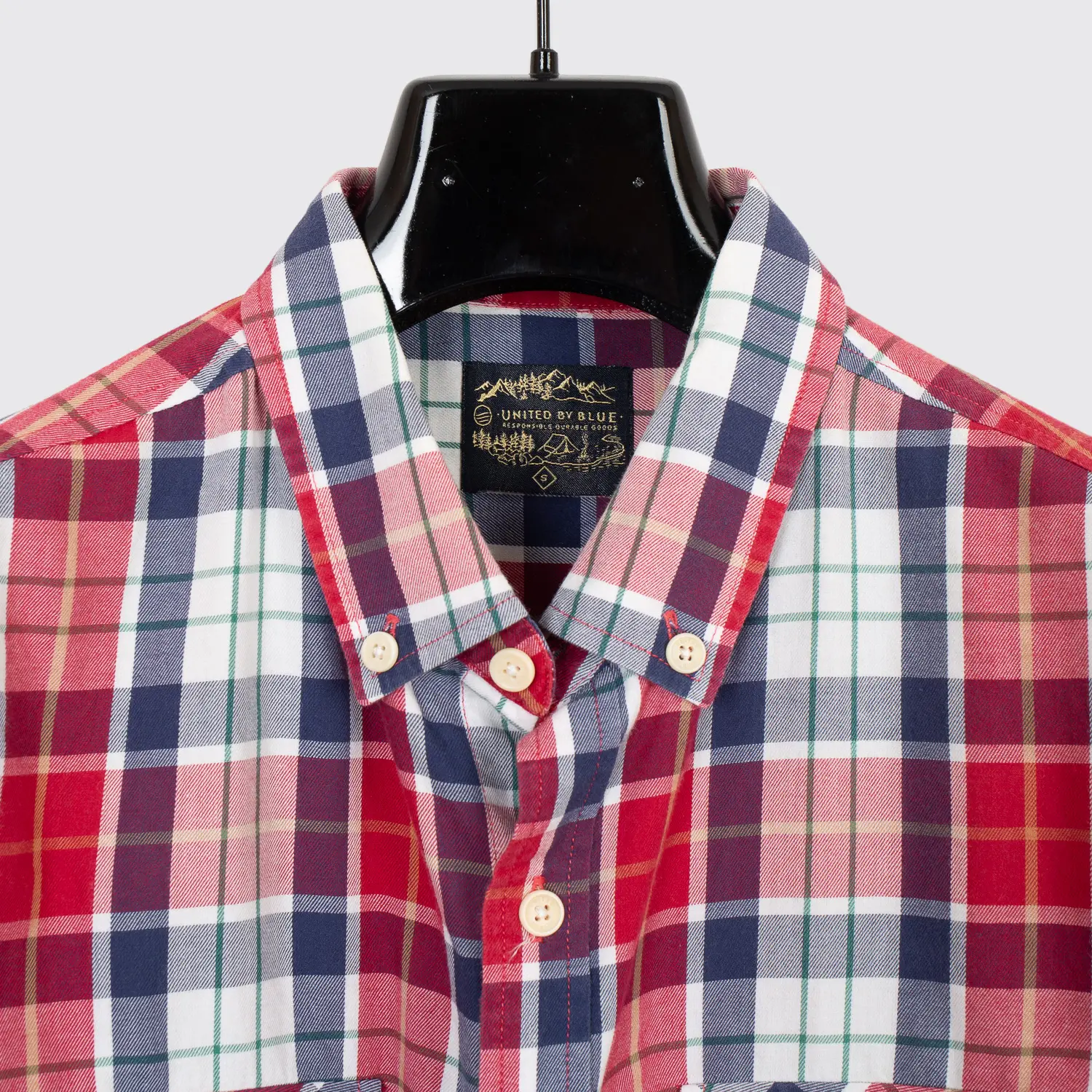 United by Blue Shirt Size S Men Red Navy Plaid Organic Cotton Twill Button Down