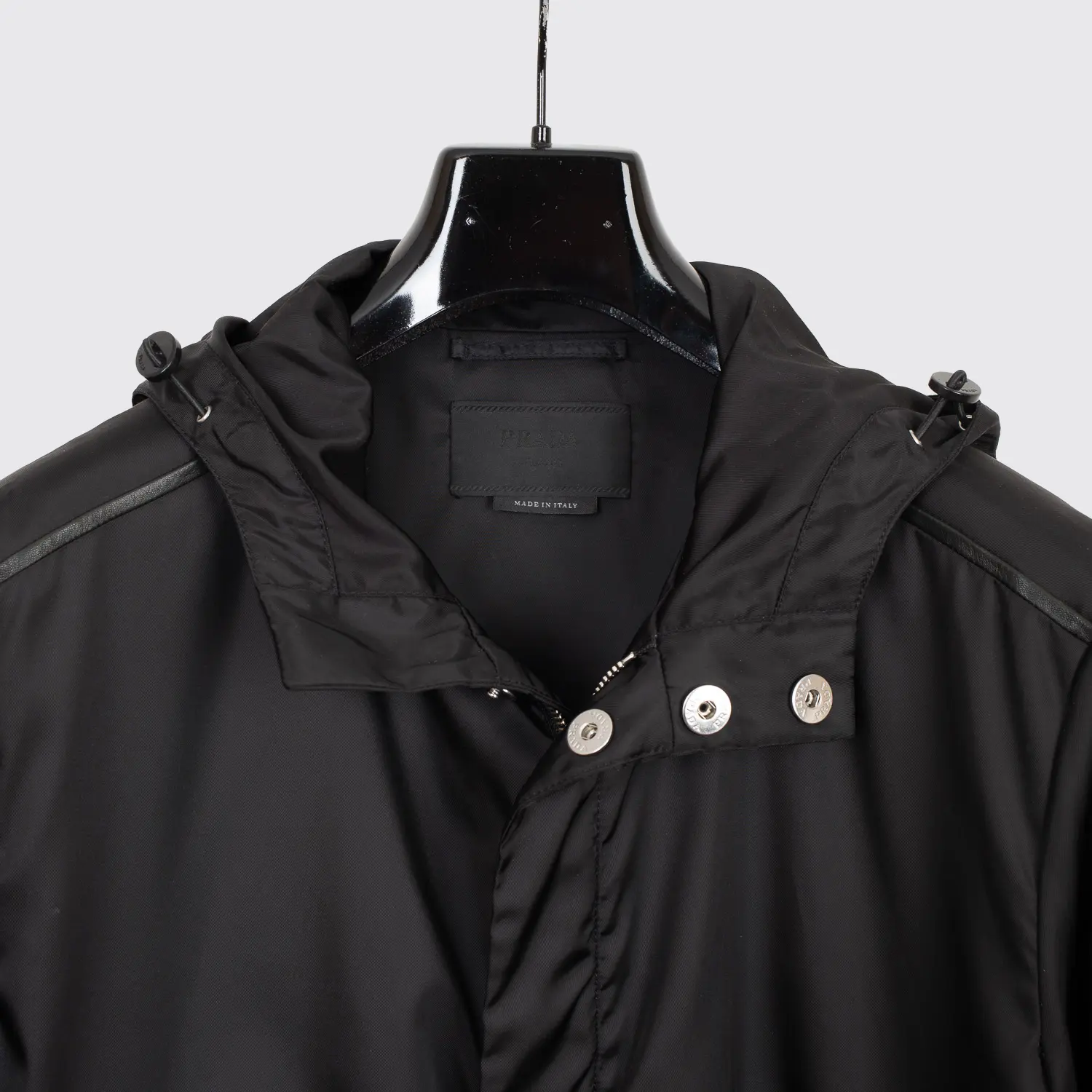 Prada Jacket Size EU50 Black Zip Front Polyamide w/ Leather Trim Windbreaker