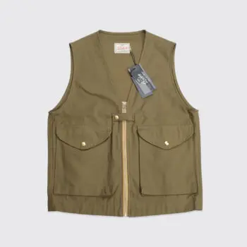 Dehen 1920 Cargo Vest Olive Green Cotton Japanese Military Sateen Canvas