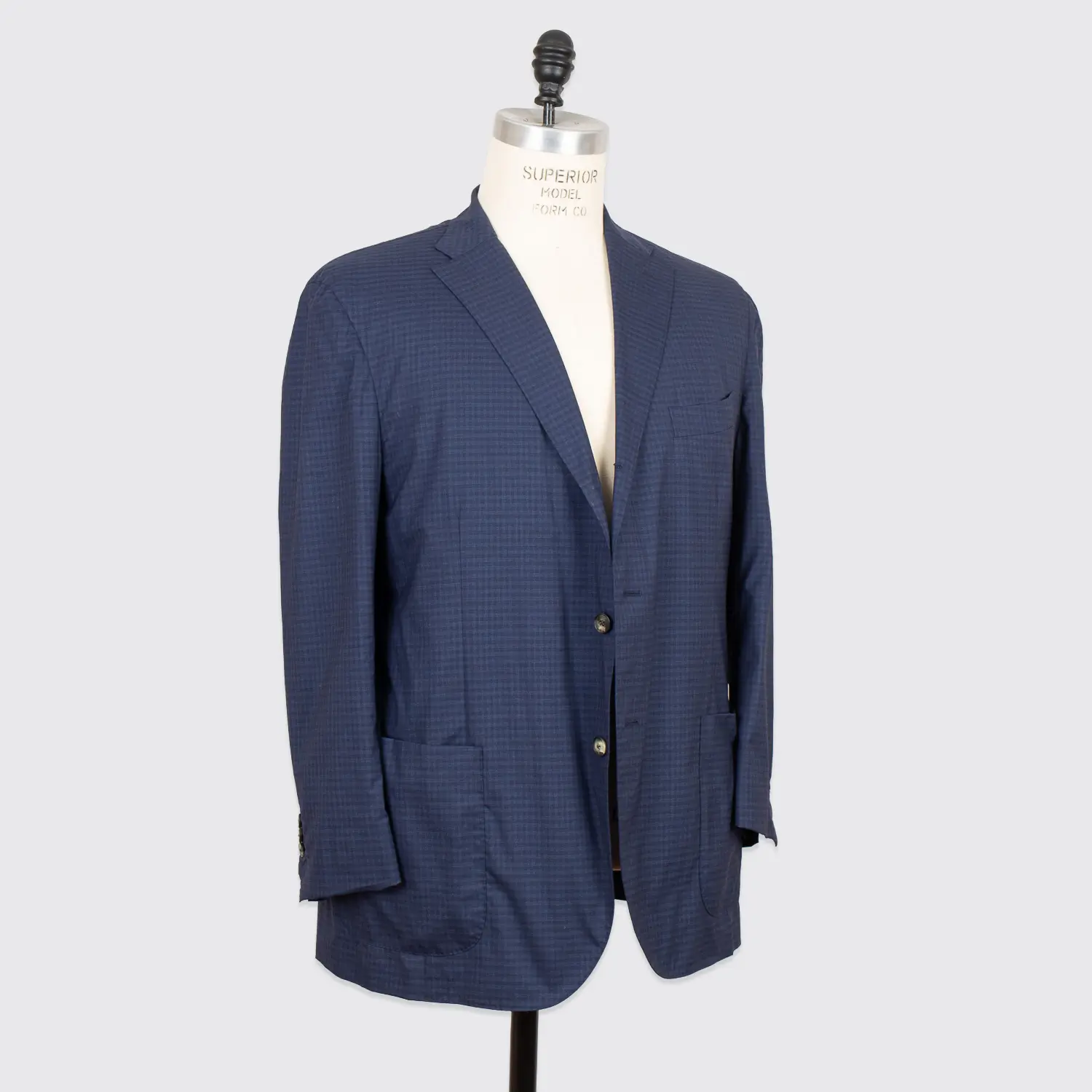 Boglioli Jacket Size EU60 Navy Blue Check Ultralight Wool Soft Shoulder 3-Button