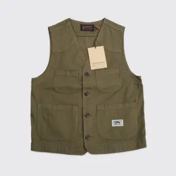 The Quartermaster Fisherman Vest Size S Olive Herringbone Twill Unlined Canvas