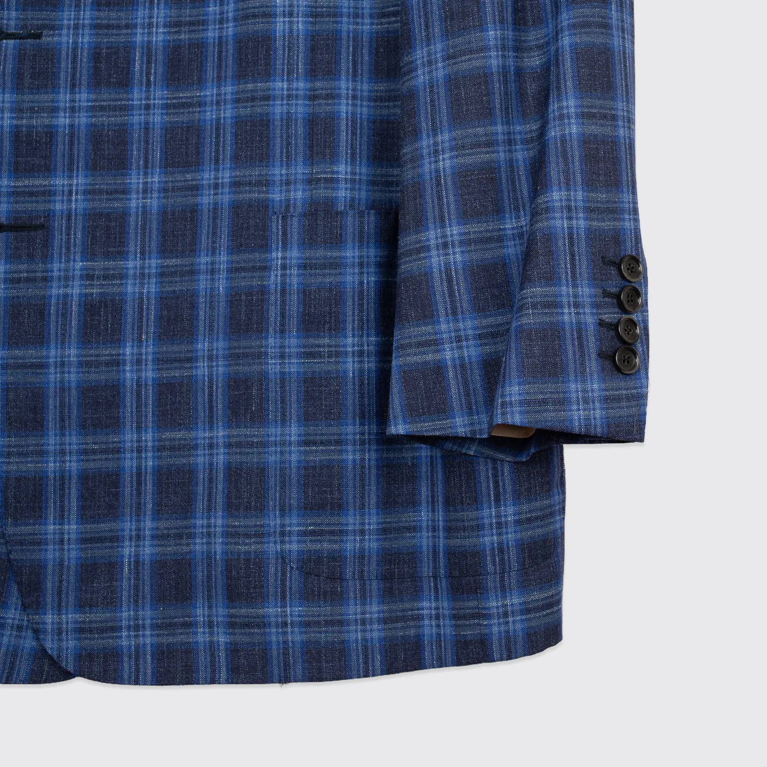 Hickey Freeman Jacket Size 48/50 Navy Plaid Loro Piana Summer Wool Weightless