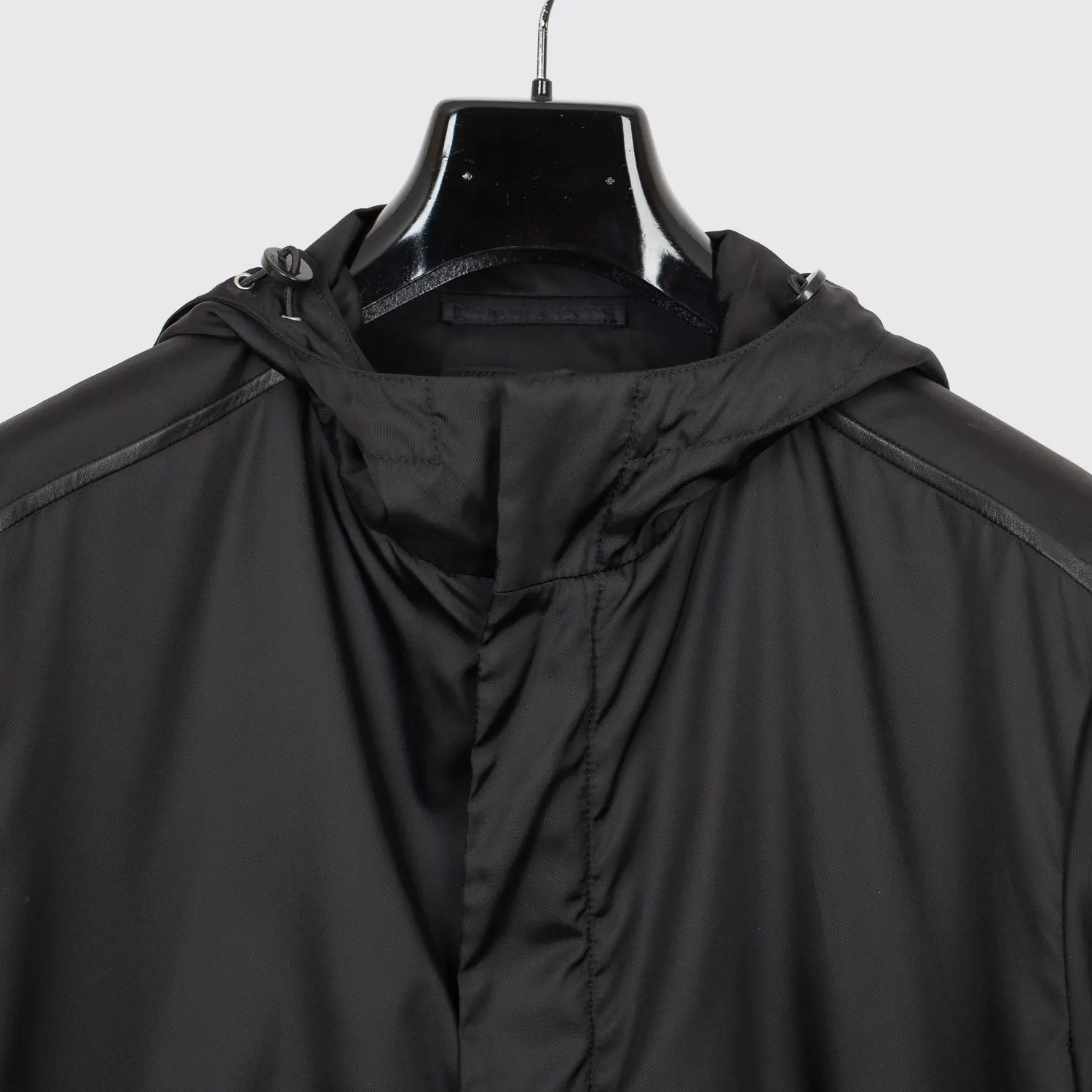 Prada Jacket Size EU50 Black Zip Front Polyamide w/ Leather Trim Windbreaker