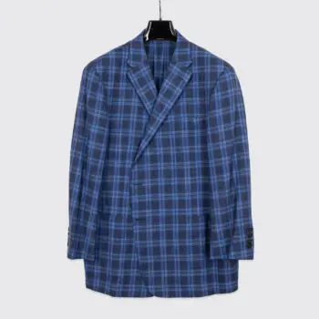 Hickey Freeman Jacket Size 48/50 Navy Plaid Loro Piana Summer Wool Weightless