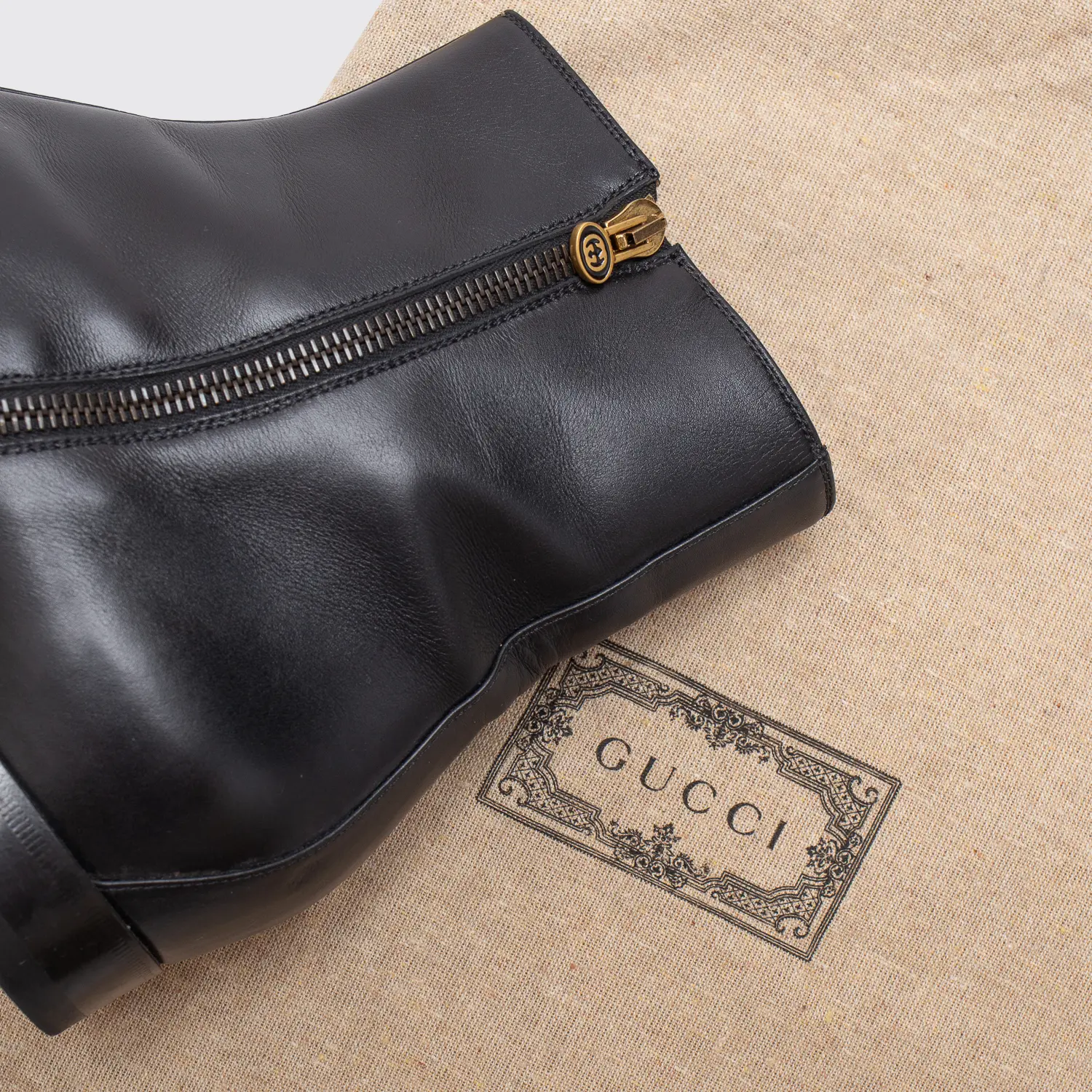 Gucci Boots Size UK10 Black Leather Double Zipper Made in Italy