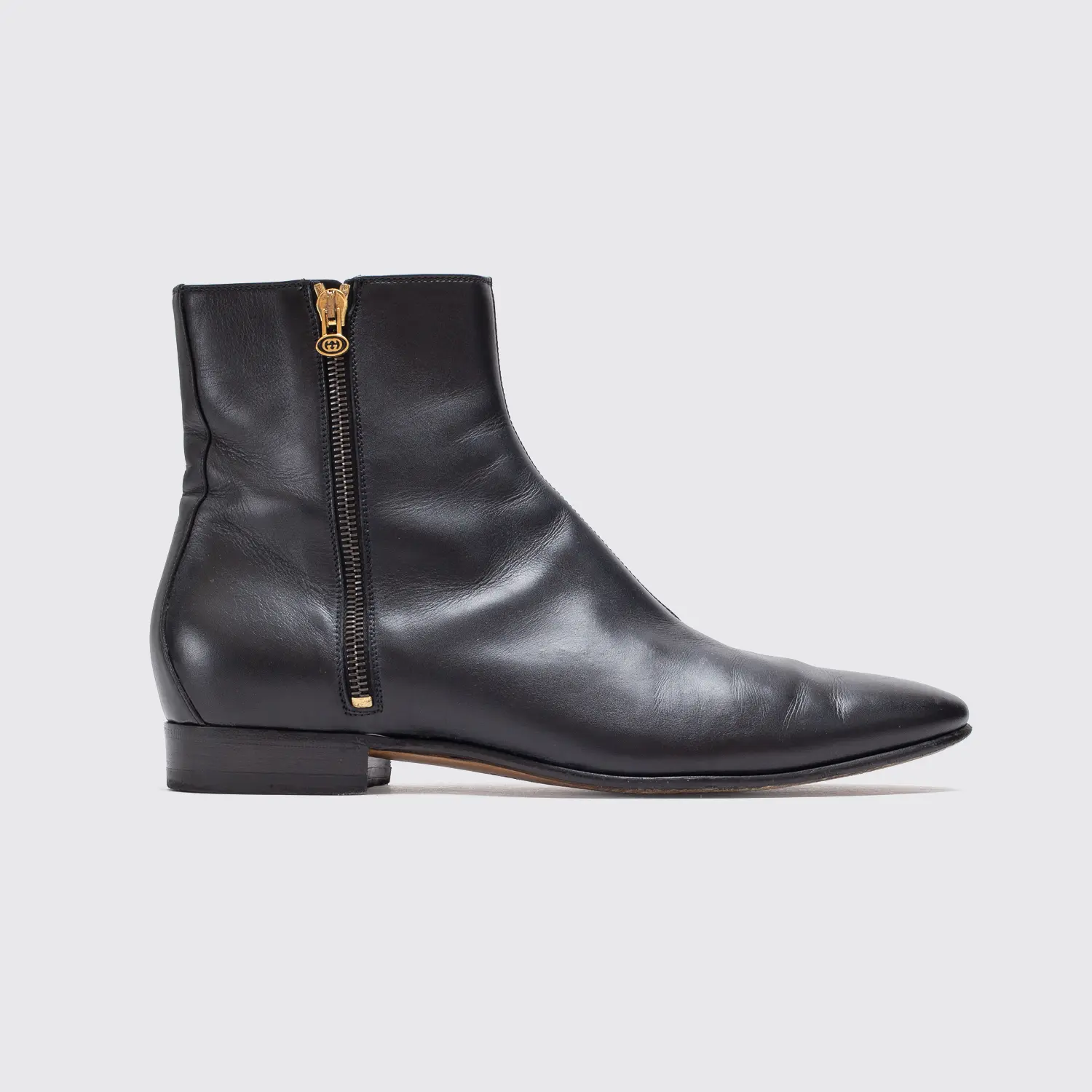 Gucci Boots Size UK10 Black Leather Double Zipper Made in Italy