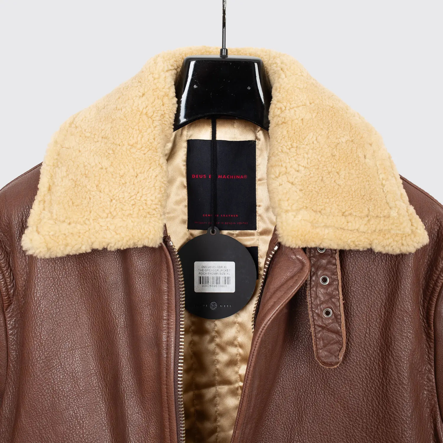 Deus Ex Machina The Greaser Jacket Size XL Men Roca Brown Leather Sherpa Collar