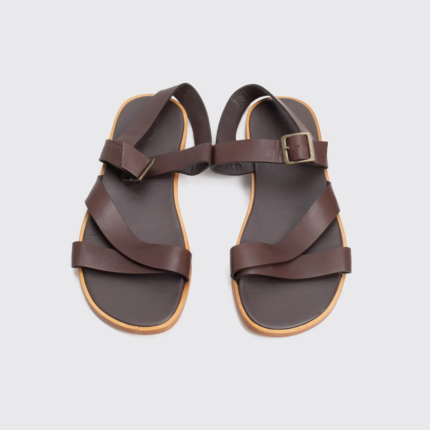 Faconnable Strap Sandals Size 11 Men Dark Brown Leather Buckle Made in Spain