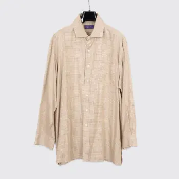 Ralph Lauren Purple Label Sport Shirt XXL Beige Brown Check Cotton Straight Hem