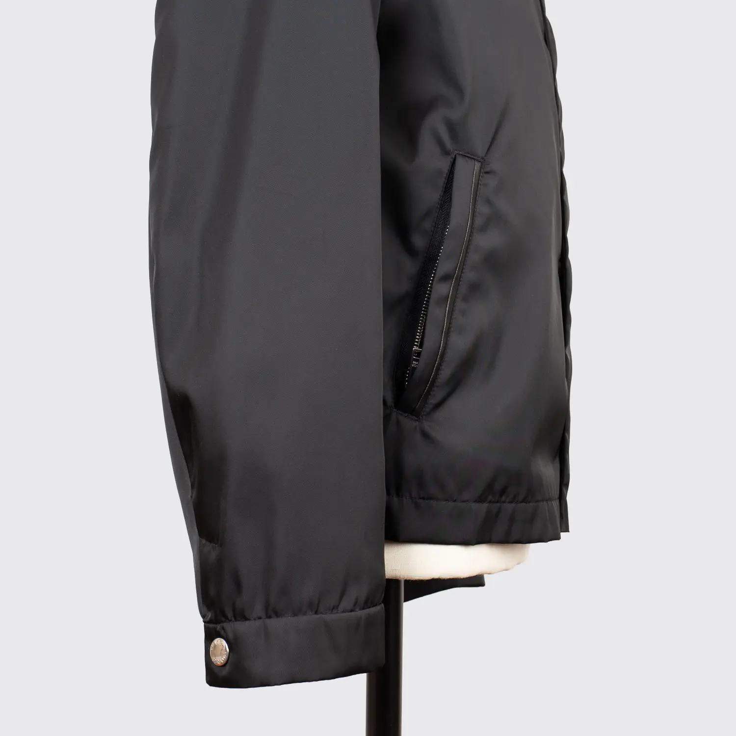 Prada Jacket Size EU50 Black Zip Front Polyamide w/ Leather Trim Windbreaker