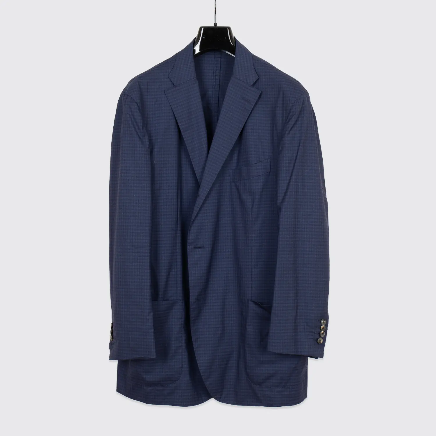 Boglioli Jacket Size EU60 Navy Blue Check Ultralight Wool Soft Shoulder 3-Button