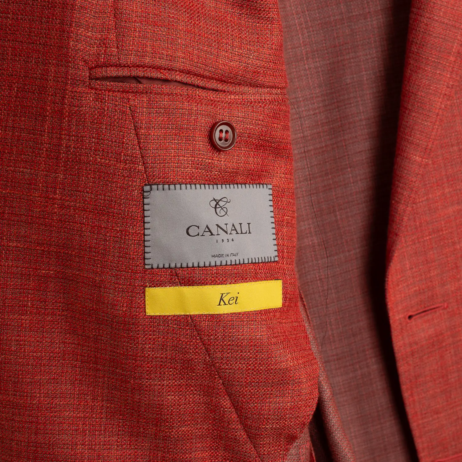 Canali Kei Jacket Size EU60 Men Orange/Red Basket Weave Wool 2-Button Short Fit