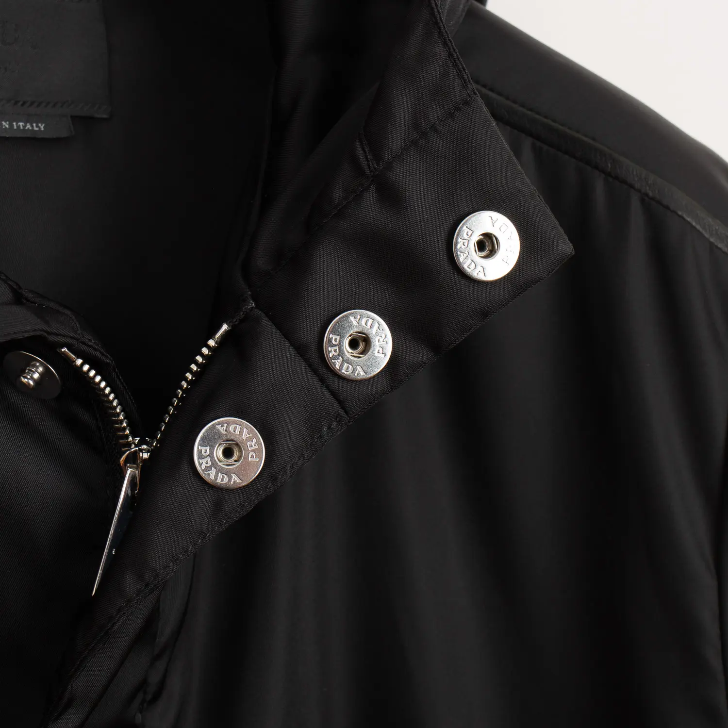 Prada Jacket Size EU50 Black Zip Front Polyamide w/ Leather Trim Windbreaker