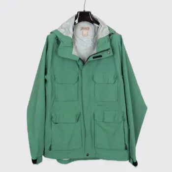Duluth Trading Co Rain Jacket Size L Spring Green Nylon Waterproof Hood 4-Pocket