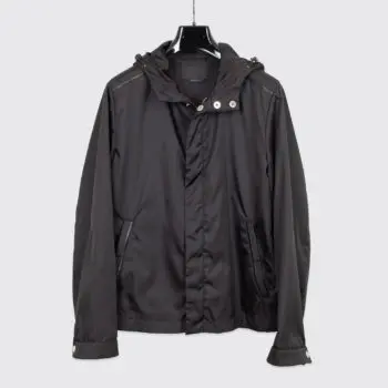 Prada Jacket Size EU50 Black Zip Front Polyamide w/ Leather Trim Windbreaker