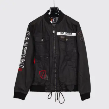 Dreamland Bomber Jacket Size L Black Cotton Embroidered Denim