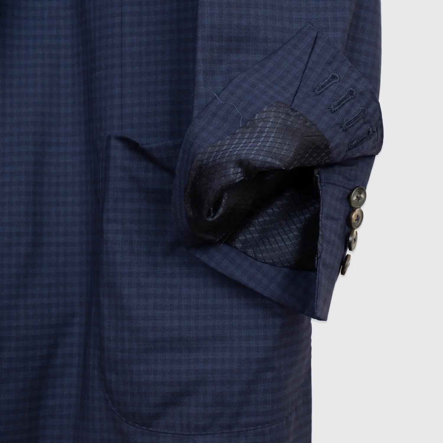 Boglioli Jacket Size EU60 Navy Blue Check Ultralight Wool Soft Shoulder 3-Button