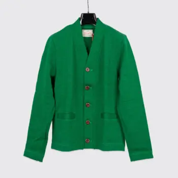 Dehen 1920 Sweater Kelly Green Wool Collegiate Cardigan w/ Leather Elbow Patches