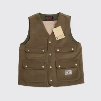 The Quartermaster Vest Olive Melton Wool 4-Pocket Snap Closure Made in Italy