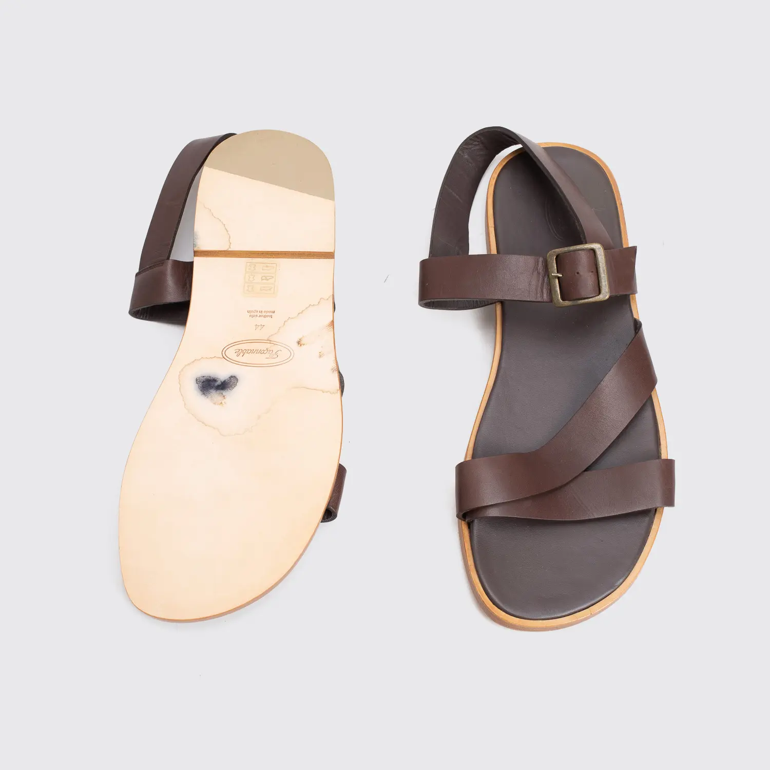 Faconnable Strap Sandals Size 11 Men Dark Brown Leather Buckle Made in Spain