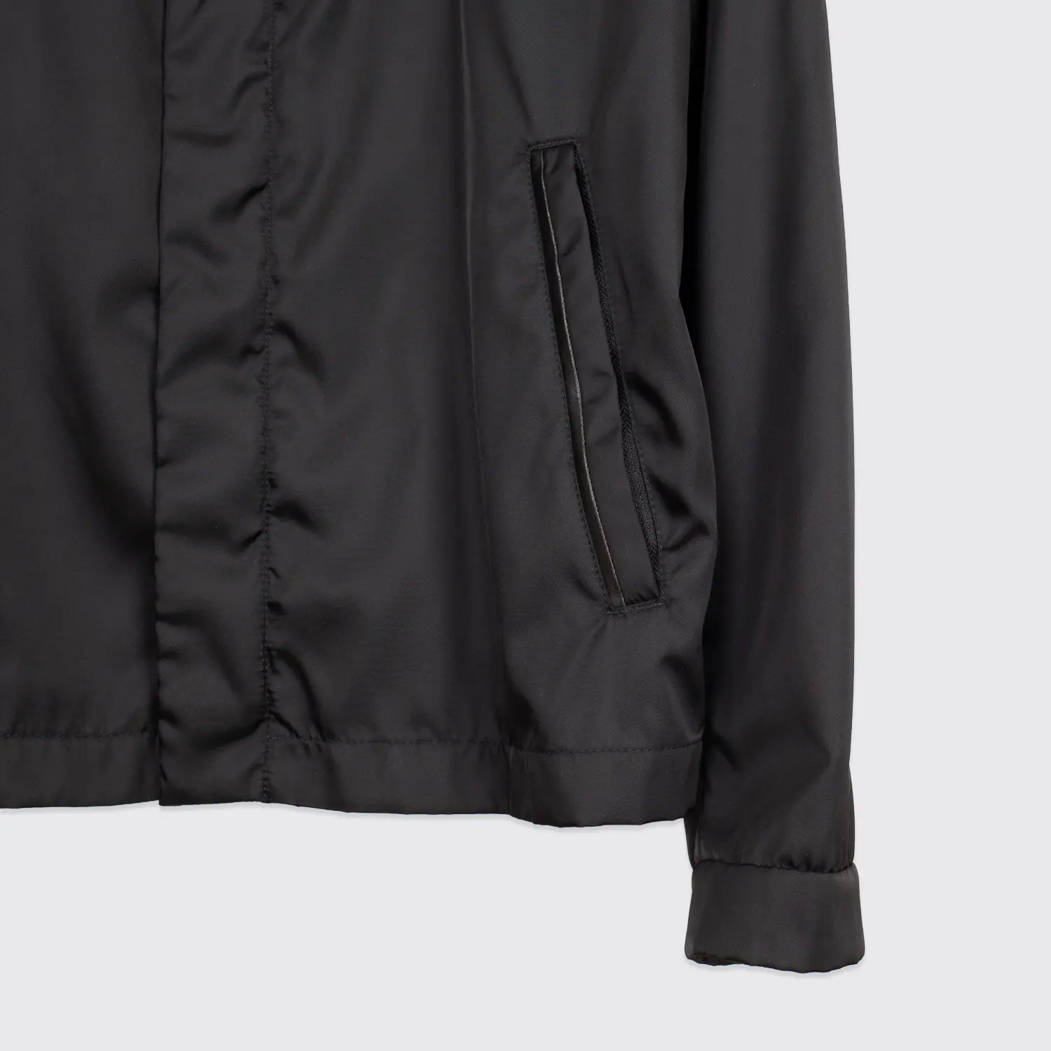 Prada Jacket Size EU50 Black Zip Front Polyamide w/ Leather Trim Windbreaker