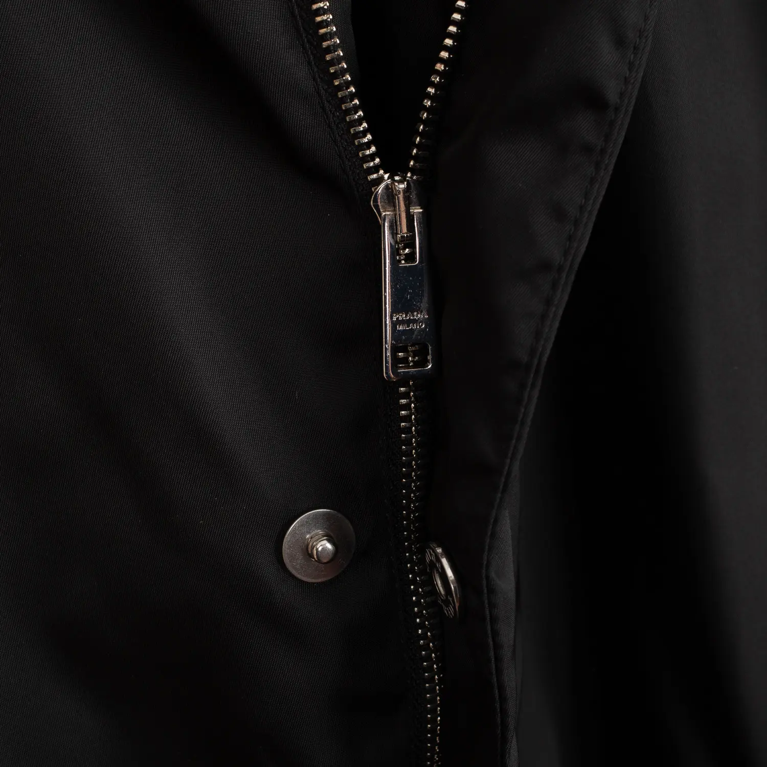 Prada Jacket Size EU50 Black Zip Front Polyamide w/ Leather Trim Windbreaker