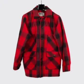 Stormy Kromer Mackinaw Coat Men Size 40 Red Black Plaid Virgin Wool Made in USA