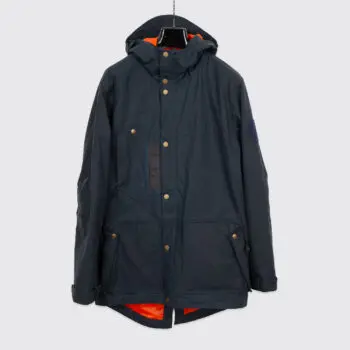 Alps & Meters Waxed Parka Size S Navy Cotton Leather Trim Heavyweight Ski Jacket