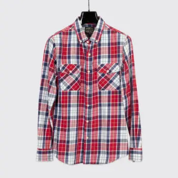 United by Blue Shirt Size S Men Red Navy Plaid Organic Cotton Twill Button Down