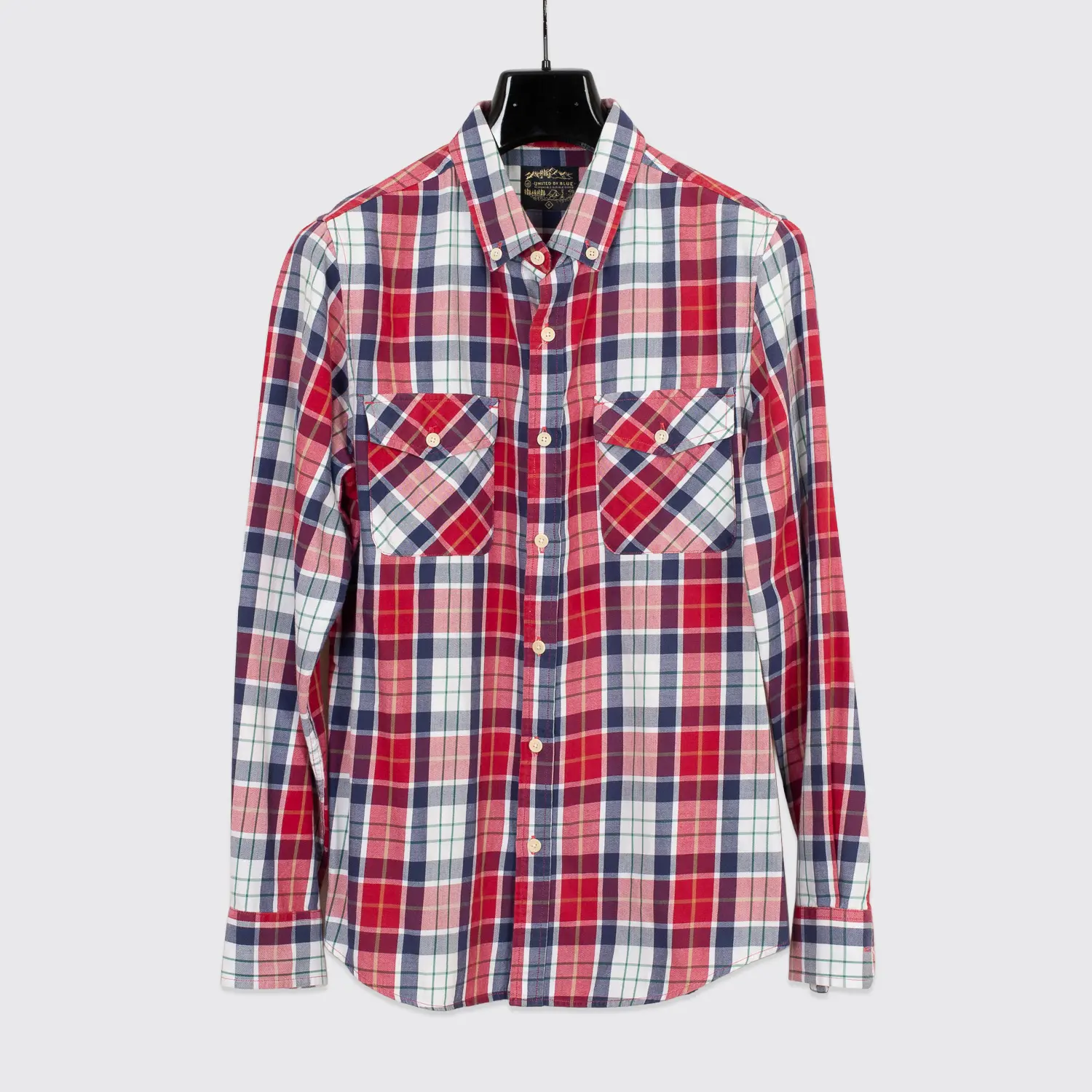 United by Blue Shirt Size S Men Red Navy Plaid Organic Cotton Twill Button Down