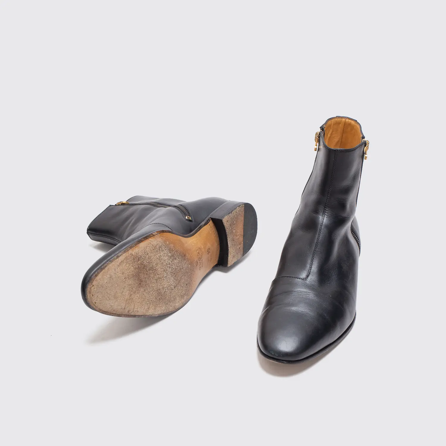 Gucci Boots Size UK10 Black Leather Double Zipper Made in Italy